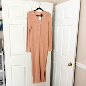 Free People Beach Peach Button Front Ribbed Dress Size Extra Small